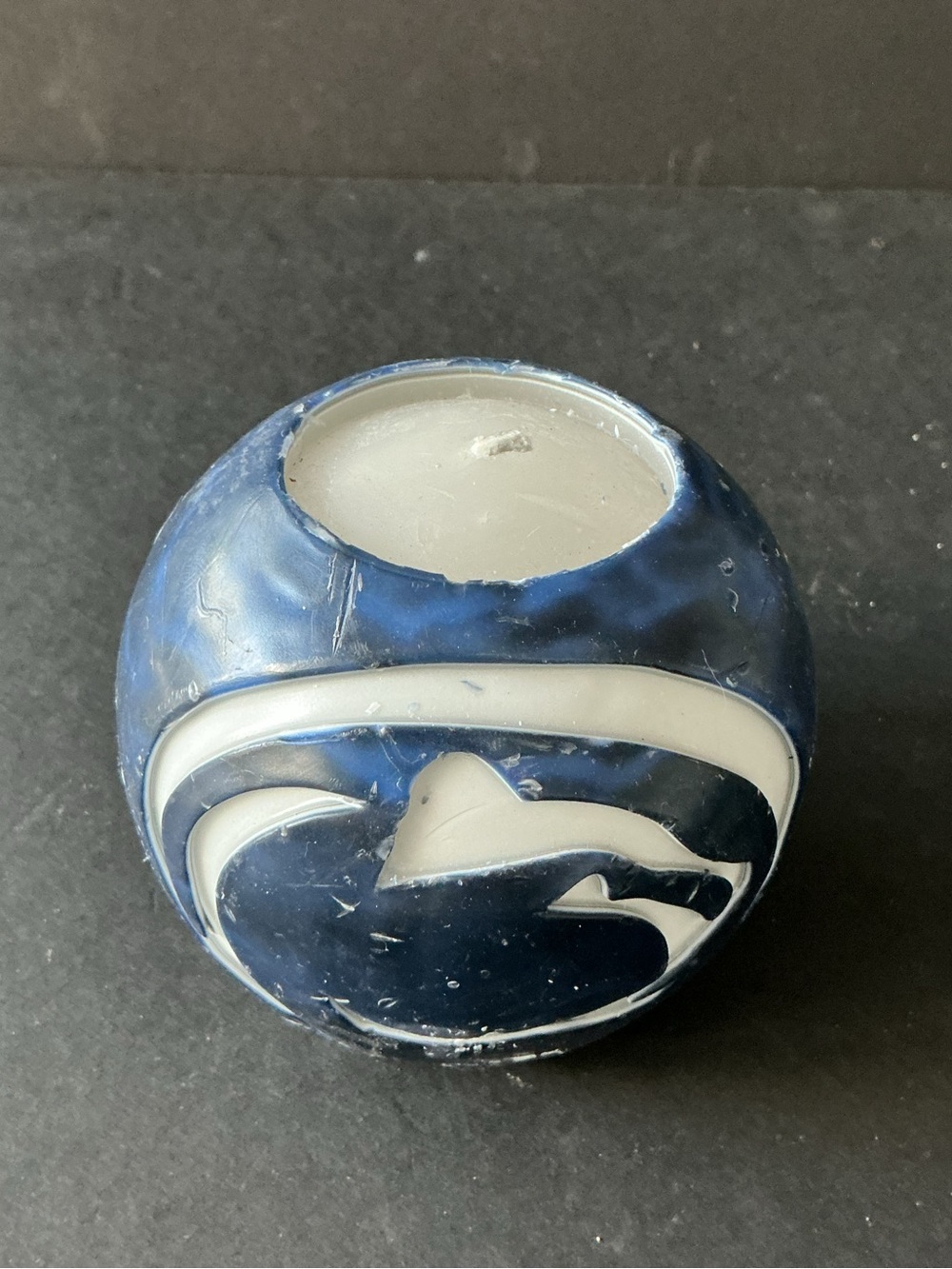 Navy and White Dolphin Sphere Decorative Candle